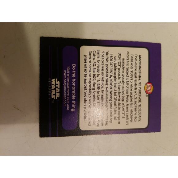 Star Wars Episode 1 Obi-Wan Can't Resist Lay's Potato Chip Contest Peel Card 10 - Picture 5 of 5